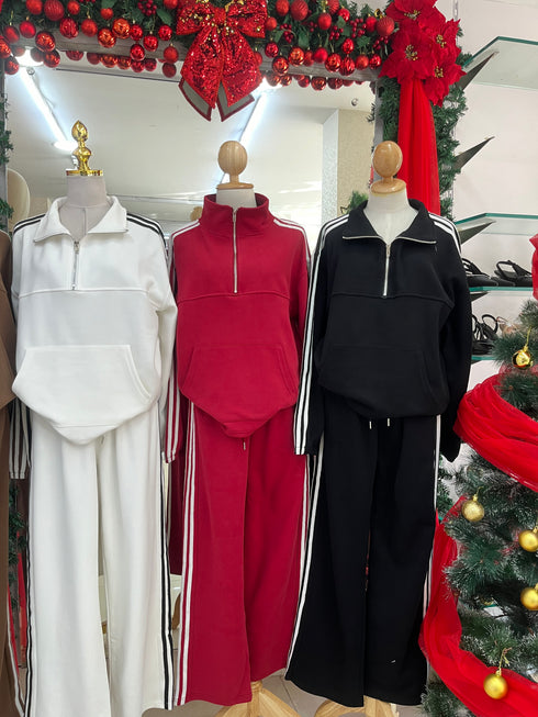 Winter Collar Down Zipper Pullover With Trouser sets